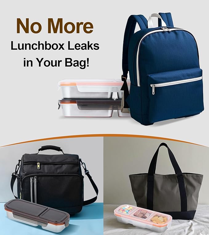 Ugotit Snackle Box Container, 2 Compartments Stainless Steel Food Storage Containers with Airtight Lids, Reusable Lunch Box for Adults, Travel, Meal Prep, Office (24oz, Black)