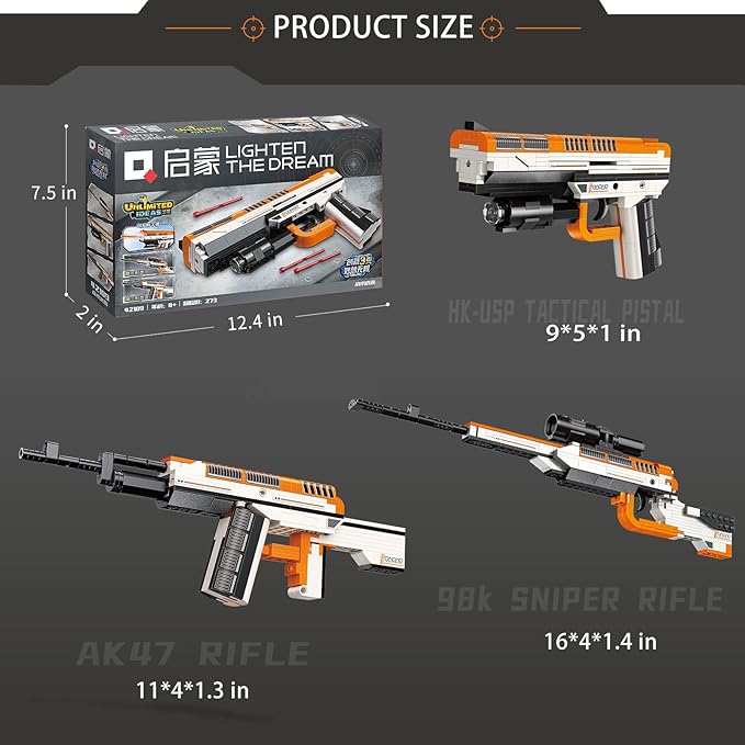 LITTLE FROGGY Toys 3-in-1 Building Block Gun Compatible with Lego Bricks Features Pistol Sniper Rifle Ideal Gift for Boys 273 PCS