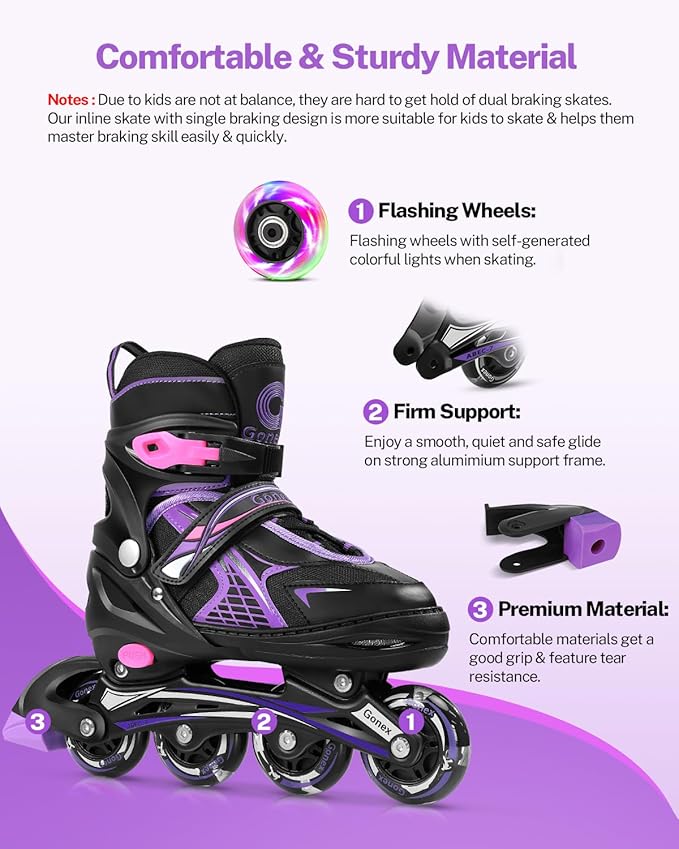 Gonex Inline Skates for Girls Boys Kids, Adjustable Skates Outdoor Blades Inline Roller Skates for Children Teens Women with Light Up Wheels for Indoor Outdoor Backyard Skating