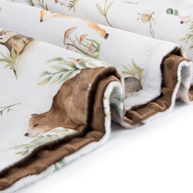 HOMRITAR Baby Blanket for Kids with Animal Woodland Soft Plush Minky Blanket with Double Layer Dotted Backing for Bed Sofa Traveling 50 x 60 Inch(125x150cm)