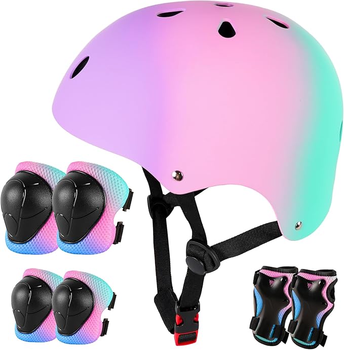 Kids Bike Helmet for 3-5-8-14+ Age Girls and Boys, Kids Helmet with Knee Pads Elbow Pads Wrist Guards,Ventilation Multi-Sport Scooter Roller Skate Rollerblading Skateboarding Climbing Cycling