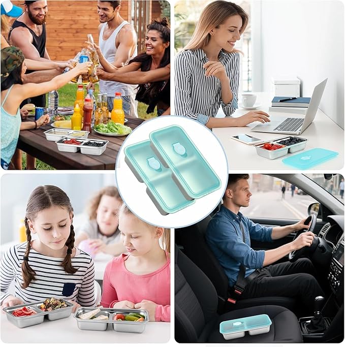 Grab and Go Snack Containers, Reusable Double Compartment Snack Containers-Stainless Steel Condiment Box with Lids for Outdoor Camping Food Storage (4)