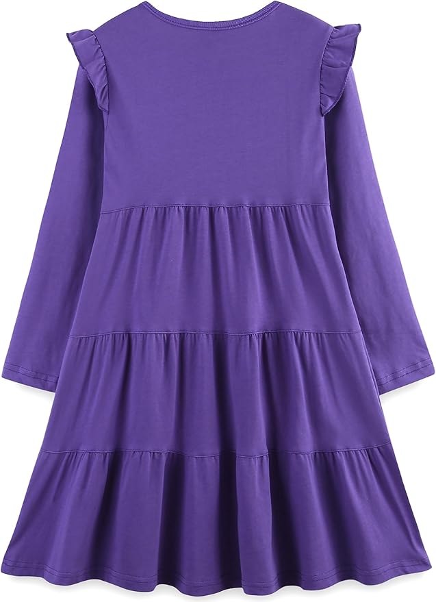Bumeex Girl's Dresses Cotton Ruffle Sleeve Tiered Swing A-Line Cute Midi Casual Sundress