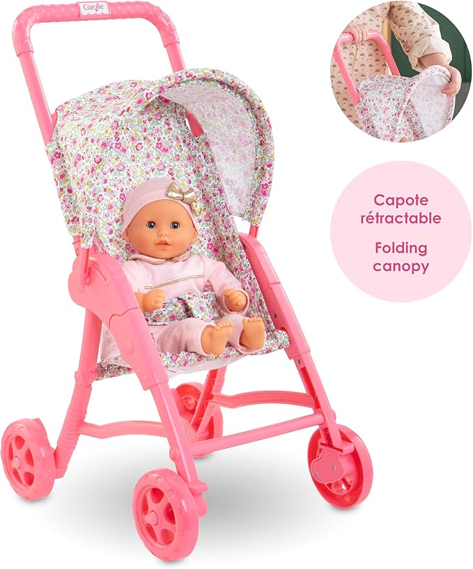 Corolle Baby Doll Stroller with Folding Canopy - Mon Premier Poupon Accessory fits 12" Dolls, for Kids Ages 18 Months and up