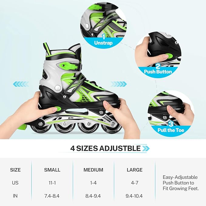 Gonex Inline Skates for Girls Boys Kids, Adjustable Skates Outdoor Blades Inline Roller Skates for Children Teens Women with Light Up Wheels for Indoor Outdoor Backyard Skating