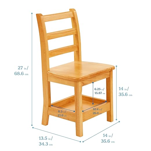 ECR4Kids Three Rung Ladderback Chair with Storage, 14in Seat Height, Classroom Seating, Honey, 2-Pack
