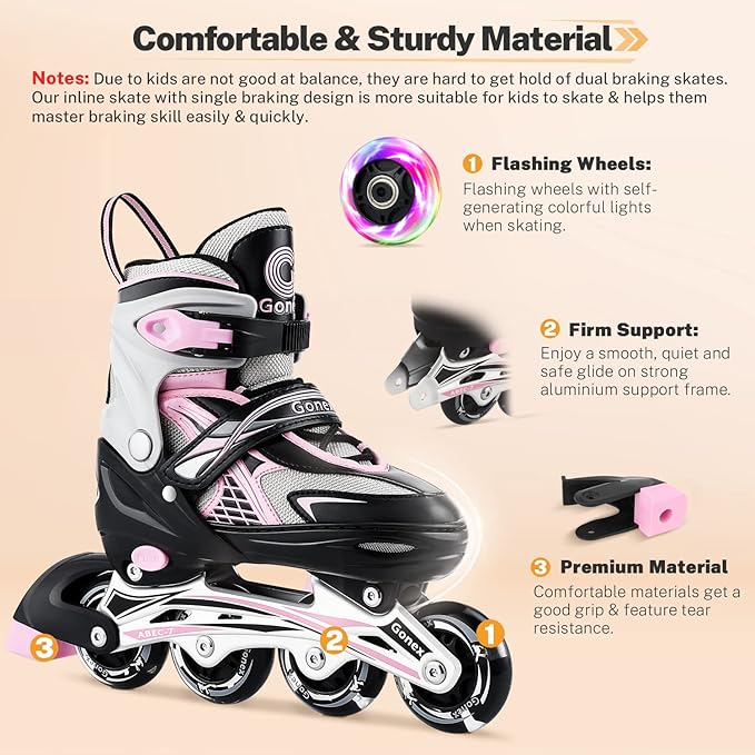 Gonex Inline Skates for Girls Boys Kids, Adjustable Skates Outdoor Blades Inline Roller Skates for Children Teens Women with Light Up Wheels for Indoor Outdoor Backyard Skating