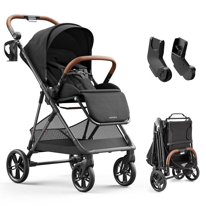 MAMAZING Air Lux Baby Stroller with Carbon Fiber Frame, One-Hand Fold & Reversible Seat, Magnetic 5-Pt Harness, Car Seat Adapter, 15.8lbs, Meteorite