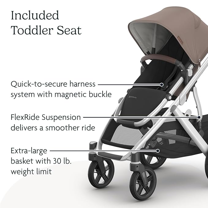 UPPAbaby Vista V3 Stroller - Full-Size Single-to-Double Stroller System - Toddler Seat, Bug Shield, Rain Shield, and Storage Bag Included - Theo (Dark Taupe/Silver Frame/Chestnut Leather)