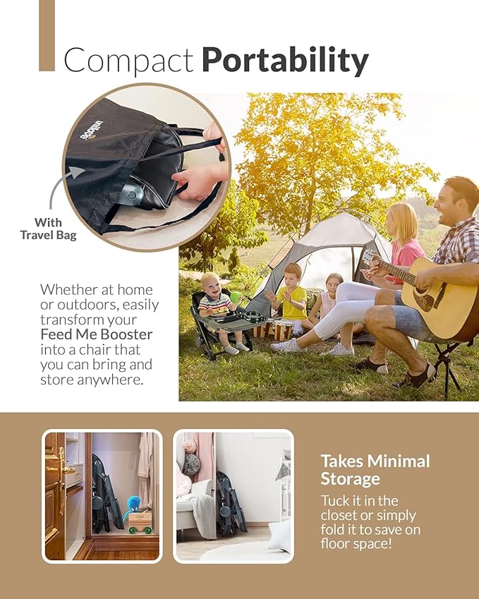 Feed Me 3-in-1 Travel High Chair Booster Seat for Infants and Toddlers - Transitional, Compact & Fits Any Chair, Swivel Tray, Bubble Black