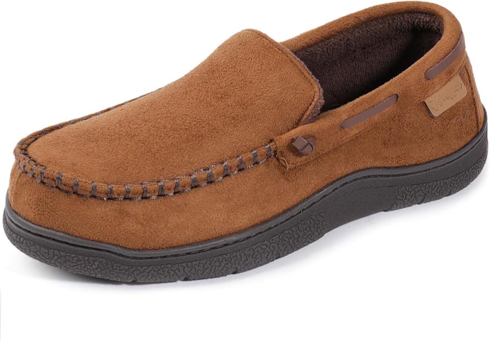Zigzagger Men's Moccasin Slippers Memory Foam House Shoes, Indoor and Outdoor Warm Loafer Slippers