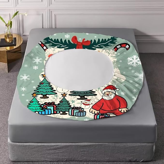 Green Christmas Fitted Sheet Set King Soft Bed Sheets Cartoon Christmas Pattern for Girls Kids Christmas Decoration Soft Christmas Bedding Set with 1 Flat Sheet +1 Fitted Sheet + 2 Pillowcases