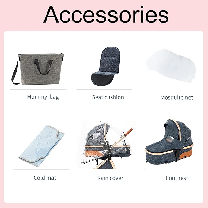 2 in 1 Baby Stroller Convertible Reversible Standard Pram Portable Pushchair Infant Buggy Baby Carriage Foldable High Landscape Pram for Toddler Newborn (225 Grey)