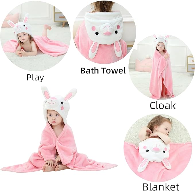 Baby Bath & Hooded Towels Kid Wearable Hoodie Blanket Baby Towels with Hood Soft Cozy Flannel Toddler Bath Towel Gifts for Boys Girls(Rabbit 50 * 40)