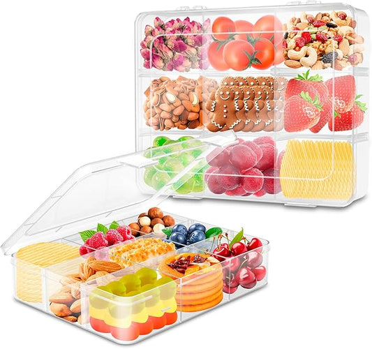 AQSXO 1 Pcs Snack Box Container, 9 Compartments Snack Containers Reusable Meal Prep Lunch Containers.