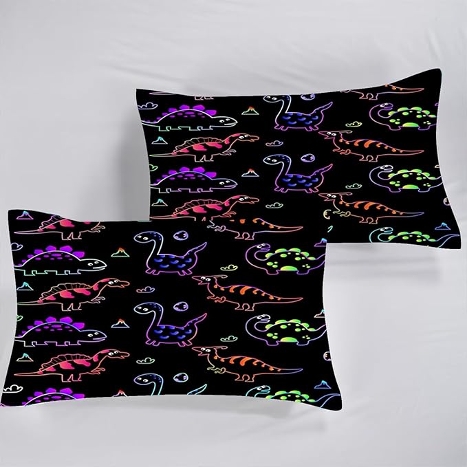 Dinosaur Sheets Twin for Boys Girls, Cartoon Colorful Kids Dinosaur Bedding for Bedroom Decor, Soft 3 Pcs Microfiber Dino Bed Set with 1 Fitted Sheet, 1 Flat Sheet and 1 Pillowcase
