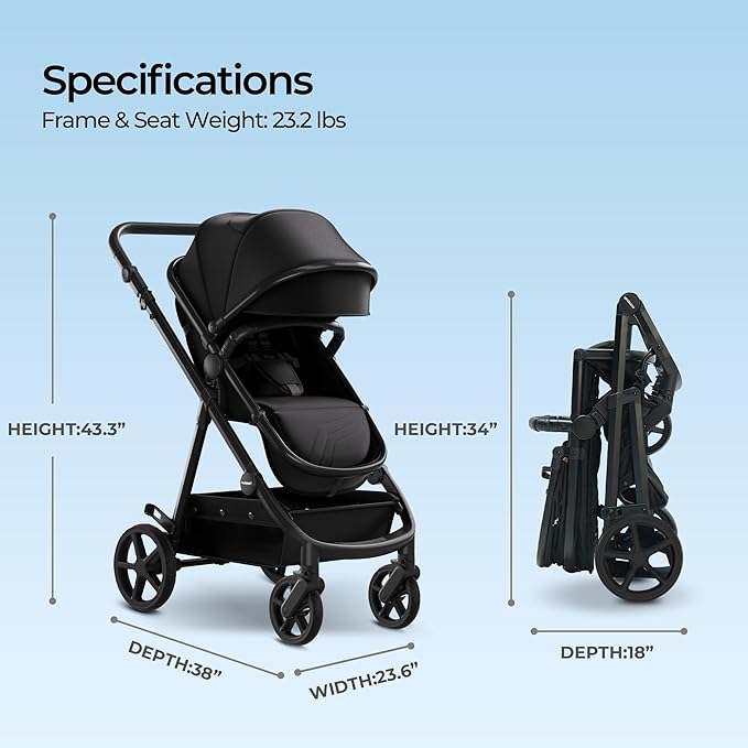 Mompush Meteor2 Baby Stroller 2-in-1 with Newborn Mode, Compatible with Infant Car Seat Adapter Included, Full-Size Bassinet Strollers for Family Outings