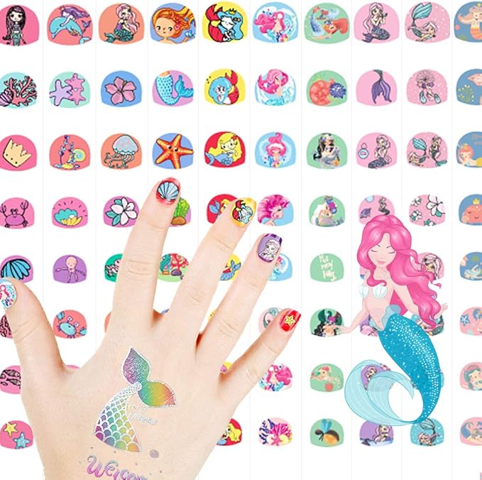 db11 Mermaid Nail Art Stickers Decals for Teens, 200+ Mermaid Princess Nail Wraps Tips for Fingernail Toenail Acrylic Decoration Easter Birthday Party Favors