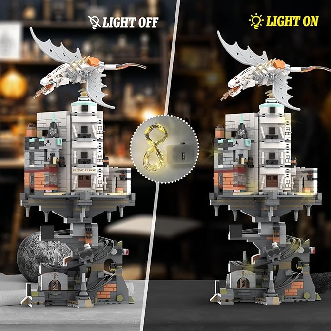 WINNER SPACE Lighting Magic Castle Wizarding Bank Building Sets, Magic Castle Architecture Model Collection Display, Dragon Toys, Ideas Building Toy for Adults Boys Girls (1056 PCS)