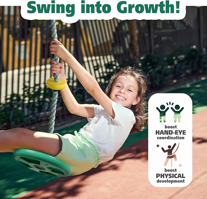 ZNCMRR Tree Swings for Kids Outdoor Rope Swing for Tree Climbing Rope for Kids Disc Swing Indoor Outdoor Swing Set Accessories(Candy Green)