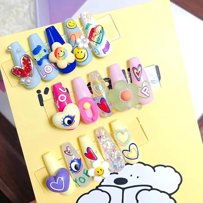 Dedyel Smile Nail Art Stickers Cute Cartoon 5D Embossed Kawaii Smile Face Self-Adhesive Nail Stickers for Women Girls Kids Nail Art Decoration