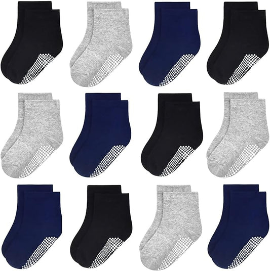 GRPSKCOS Baby Socks Non Slip 12 Pairs Toddler Anti Skid Socks for 0-7 Years Infants Little Kids Boys Girls