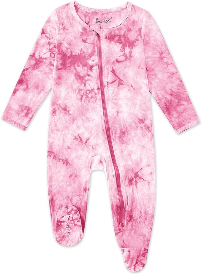 Jimonda Baby Girls Boys Footed Pajamas,Rayon From Bamboo,2 Way Zipper Long Sleeve Soft Sleeper Pjs,Infant Tie-dye Romper