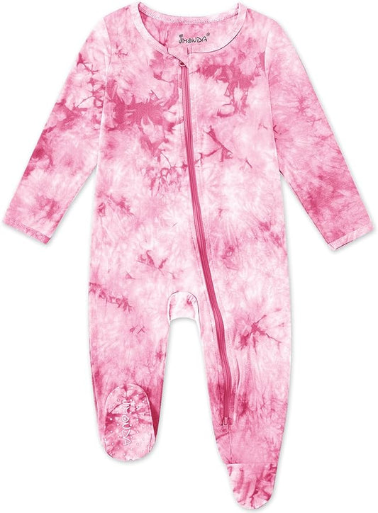 Jimonda Baby Girls Boys Footed Pajamas,Rayon From Bamboo,2 Way Zipper Long Sleeve Soft Sleeper Pjs,Infant Tie-dye Romper