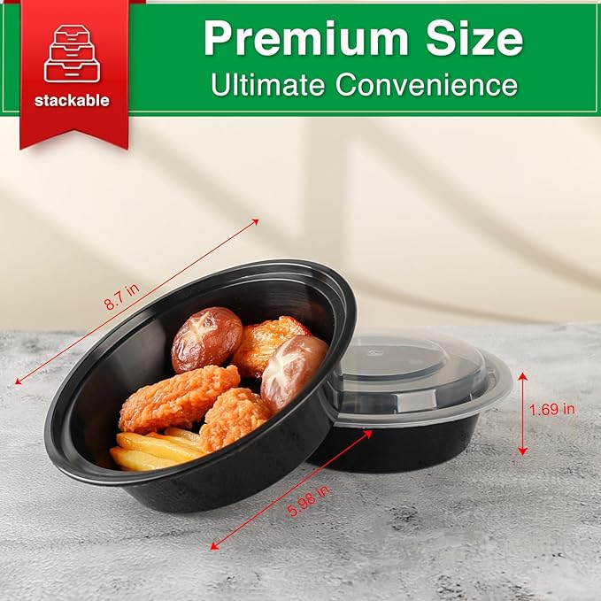 Meal Prep Containers Reusable 10 Pack-27 oz Food Storage Containers with Lids To Go Food Containers Takeout, Microwave Dishwasher Freezer Safe, Stackable, BPA Free, Plastic (Black)