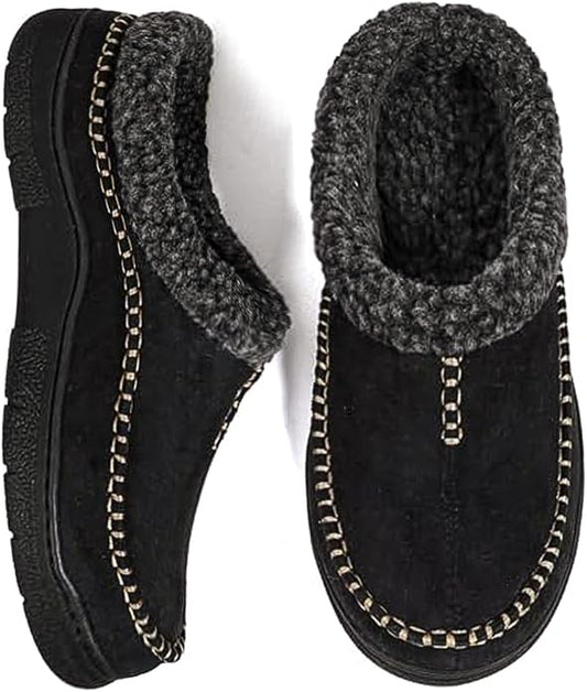 Zigzagger Men's Slip On Moccasin Slippers, Indoor/Outdoor Warm Fuzzy Comfy House Shoes, Fluffy Wide Loafer Slippers