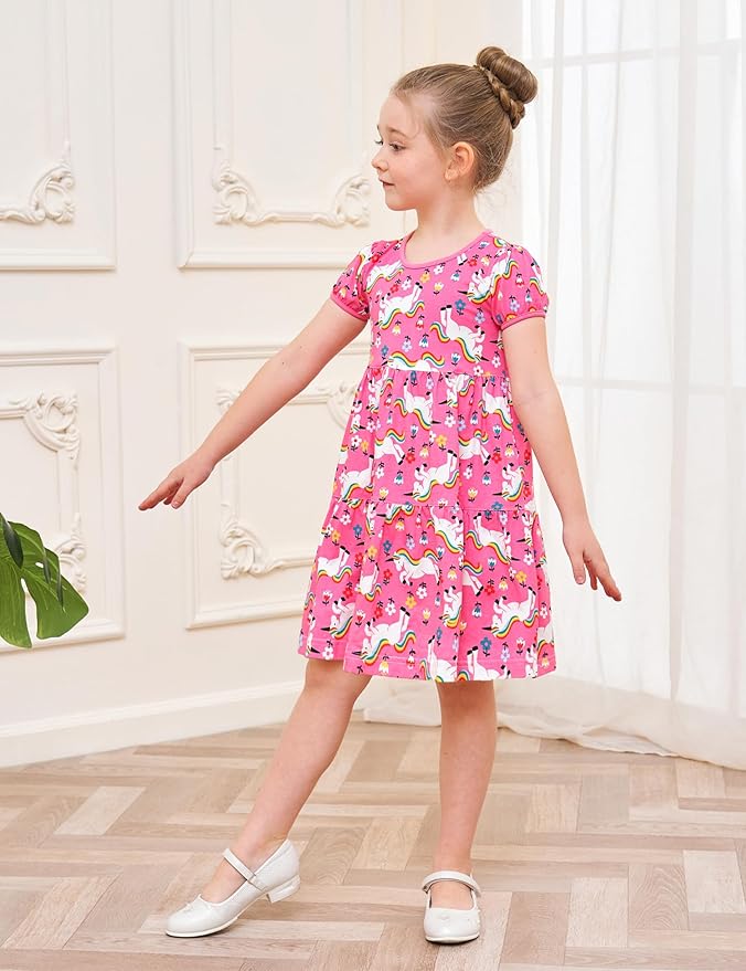 Bumeex Girl's Dresses Cotton Ruffle Sleeve Tiered Swing A-Line Cute Midi Casual Sundress