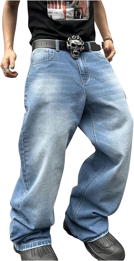 SHENHE Men's Wide Leg Jeans Vintage Baggy Jeans Casual Loose Fit Denim Pants with Pockets