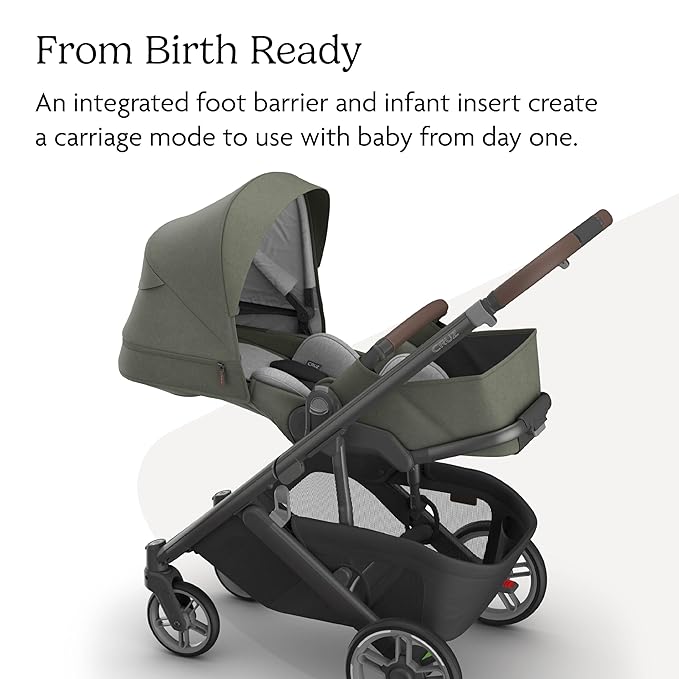UPPAbaby Cruz V3 Stroller - from Birth + Car Seat Compatible - Full-Size, Reversible Seat - Infant Insert, Bug and Rain Shields Included - Evelyn (Meadow Green/Graphite Frame/Chestnut Leather)
