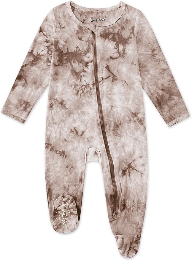 Jimonda Baby Girls Boys Footed Pajamas,Rayon From Bamboo,2 Way Zipper Long Sleeve Soft Sleeper Pjs,Infant Tie-dye Romper