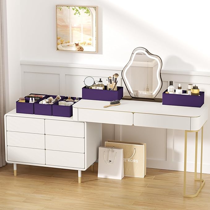 DIMJ Drawer Organizer Clothes, 15 Pack Dresser Organizer, Foldable Closet Organizers and Storage, Fabric Dresser Bins, Drawer Dividers for Nursery, Baby Clothes, Underwears, Sock (Purple)