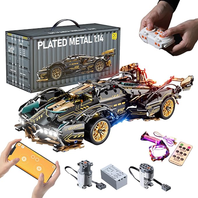 Sport Racing Car Building Block Sets for Adults, Remote Control 1:14 Race Supercar Toys Kits with LED RC Collectible MOC Model Construction Birthday Gifts for Boys Teens Men Age 8-12 12-16,14+