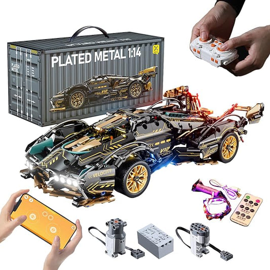 Sport Racing Car Building Block Sets for Adults, Remote Control 1:14 Race Supercar Toys Kits with LED RC Collectible MOC Model Construction Birthday Gifts for Boys Teens Men Age 8-12 12-16,14+