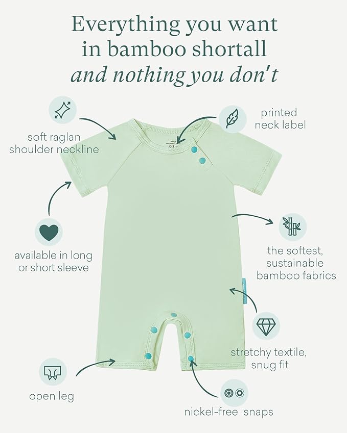 SuperSoft Short Sleeve Baby Romper, Unisex Bamboo Viscose One-piece Summer Pajamas, Boy Girl Footless Jumpsuit Snap Closure