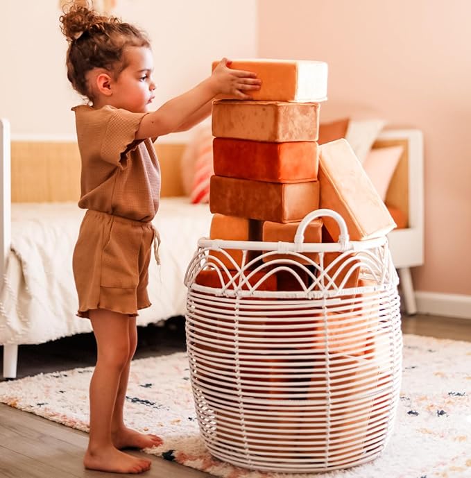 The Original Premium Plush Building Block for Kids - Certified Safe Foam Blocks in Luxuriously Soft Fabric Covers - Set of 24 (Desert)