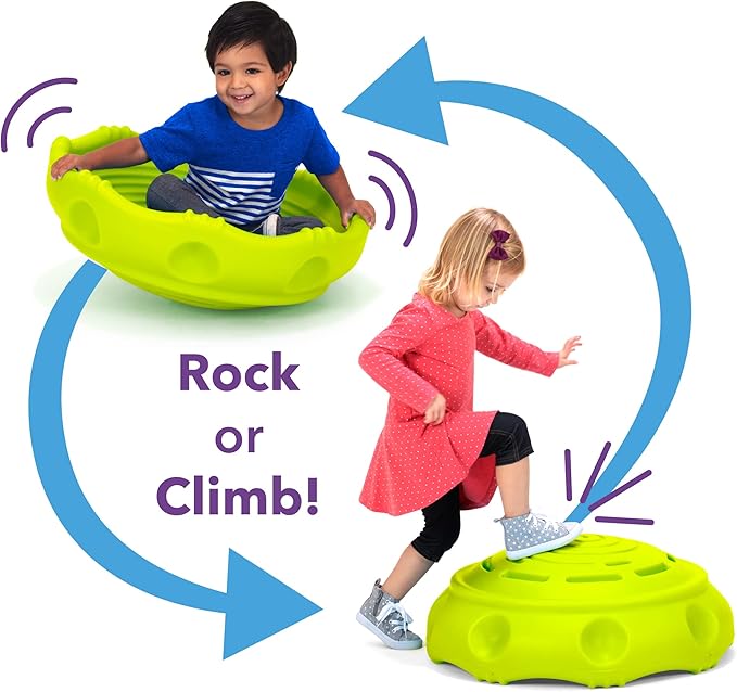 Simplay3 Two Sided Rock Around Wobble Disk and Climbing Dome 2 Pack for Toddlers and Kids - Rocking and Climbing - Indoor/Outdoor - Yellow/Green, Made in USA (2 Pack)