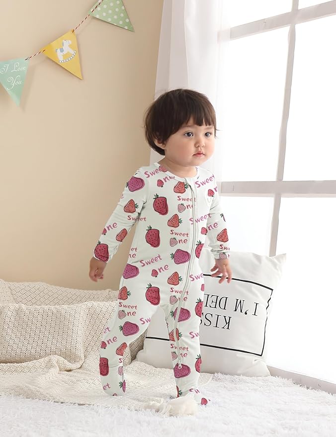 Jimonda Baby Girls Boys Footed Pajamas,Rayon From Bamboo,2 Way Zipper Long Sleeve Soft Sleeper Pjs,Infant Tie-dye Romper