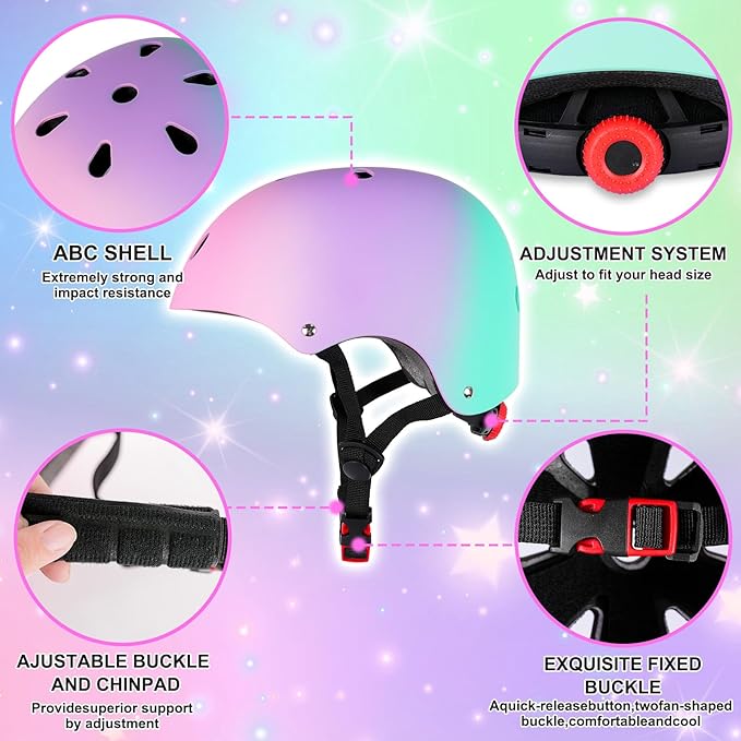 Kids Bike Helmet for 3-5-8-14+ Age Girls and Boys, Kids Helmet with Knee Pads Elbow Pads Wrist Guards,Ventilation Multi-Sport Scooter Roller Skate Rollerblading Skateboarding Climbing Cycling