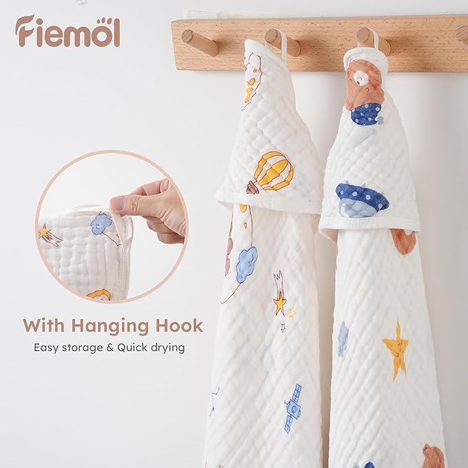 Baby Bath Towels, 100% Muslin Cotton Hooded Baby Towels for Newborn, 2 Pack Baby Towels with Hood for Infant Toddler and Kids, Large 32x32Inch, Soft and Absorbent