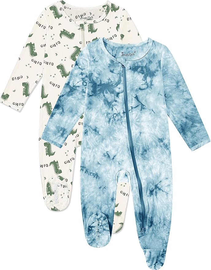 Jimonda Baby Girls Boys Footed Pajamas,Rayon From Bamboo,2 Way Zipper Long Sleeve Soft Sleeper Pjs,Infant Tie-dye Romper