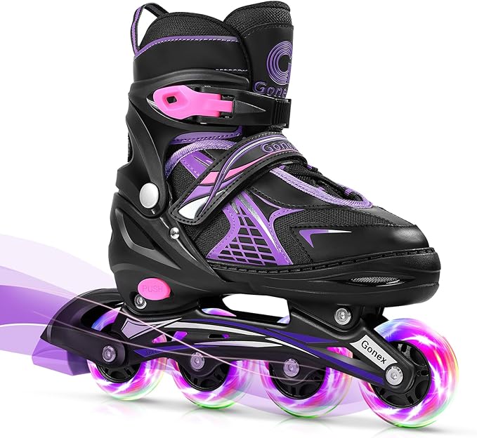 Gonex Inline Skates for Girls Boys Kids, Adjustable Skates Outdoor Blades Inline Roller Skates for Children Teens Women with Light Up Wheels for Indoor Outdoor Backyard Skating