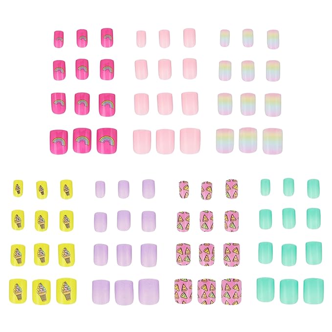 7 Day Manicure Collection - 84PC Press On Nail Set, Day-Of-The-Week Adhesive False Nails for Girls (GET IT GIRL Collection) – Colorful Novelty Designs Stick On Nails For Kids