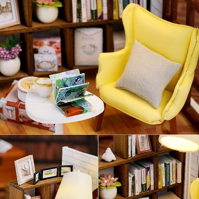 TuKIIE DIY Miniature Dollhouse Kit with Furniture, 1:24 Scale Creative Room Mini Wooden Doll House Plus Dust Proof for Kids Teens Adults(Leisurely Moment)