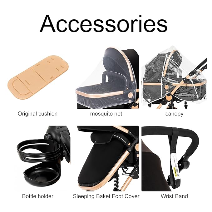 2 in 1 Baby Stroller, Convertible Pram, Reversible Standard Baby Stroller, Portable Baby Buggy, Infant Carriage, Foldable High Landscape Pushchair for Toddler Newborn (2US588-BG)