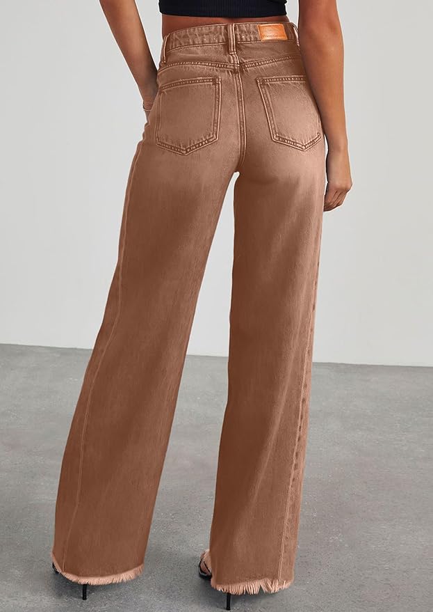 PRETTYGARDEN Wide Leg Jeans for Women Trendy 2025 High Waisted Stretchy Baggy Raw Hem Denim Palazzo Pants with Pockets