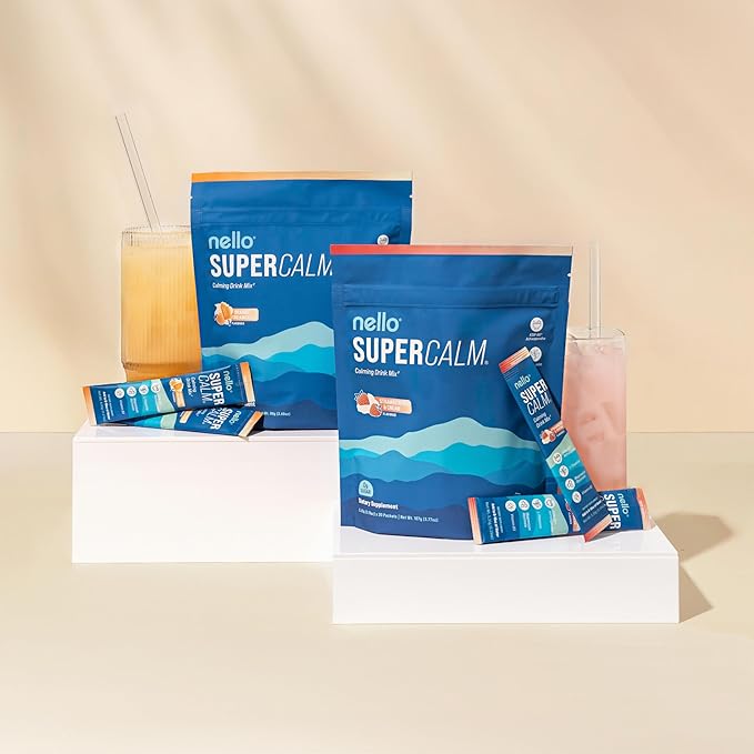 Supercalm Drink Mix - Ashwagandha KSM 66, Magnesium Glycinate & L-Theanine Supplement, Vitamin D3 - Ashwagandha Root Extract - Focus and Relaxation Support (20 Travel Packets) - Strawberries & Cream